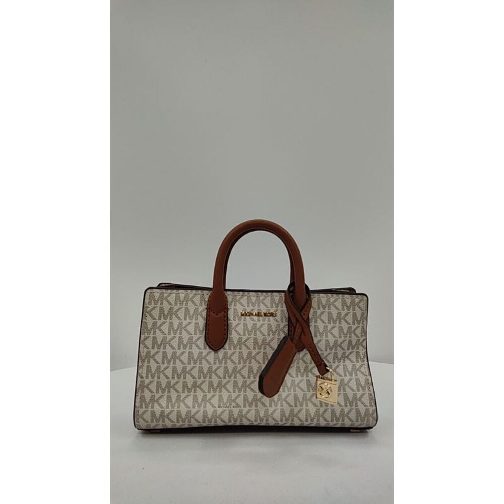 Michael Kors Beige Monogram Satchel with Brown Trim